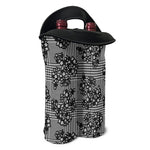 Black And White Floral Glen Plaid Print Double Neoprene Wine Tote