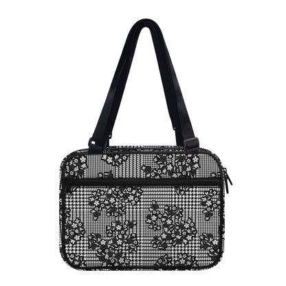 Black And White Floral Glen Plaid Print Double Strap Bible Bag