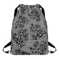 Black And White Floral Glen Plaid Print Drawstring Backpack