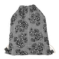 Black And White Floral Glen Plaid Print Drawstring Bag