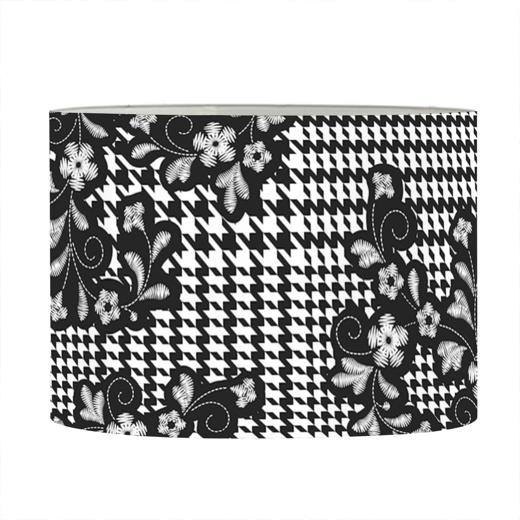 Black And White Floral Glen Plaid Print Drum Lamp Shade