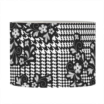 Black And White Floral Glen Plaid Print Drum Lamp Shade