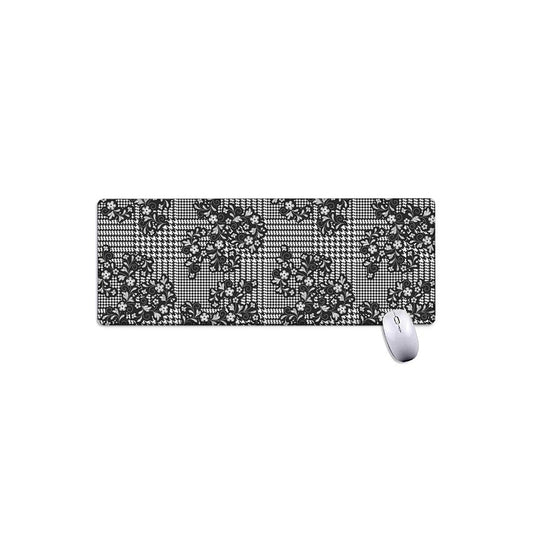 Black And White Floral Glen Plaid Print Extended Mouse Pad
