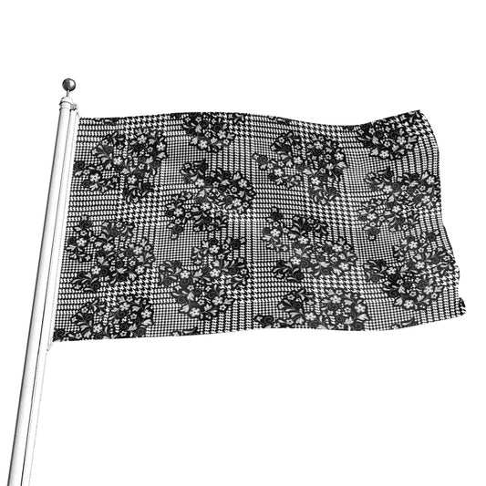 Black And White Floral Glen Plaid Print Flag
