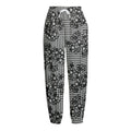 Black And White Floral Glen Plaid Print Fleece Lined Knit Pants