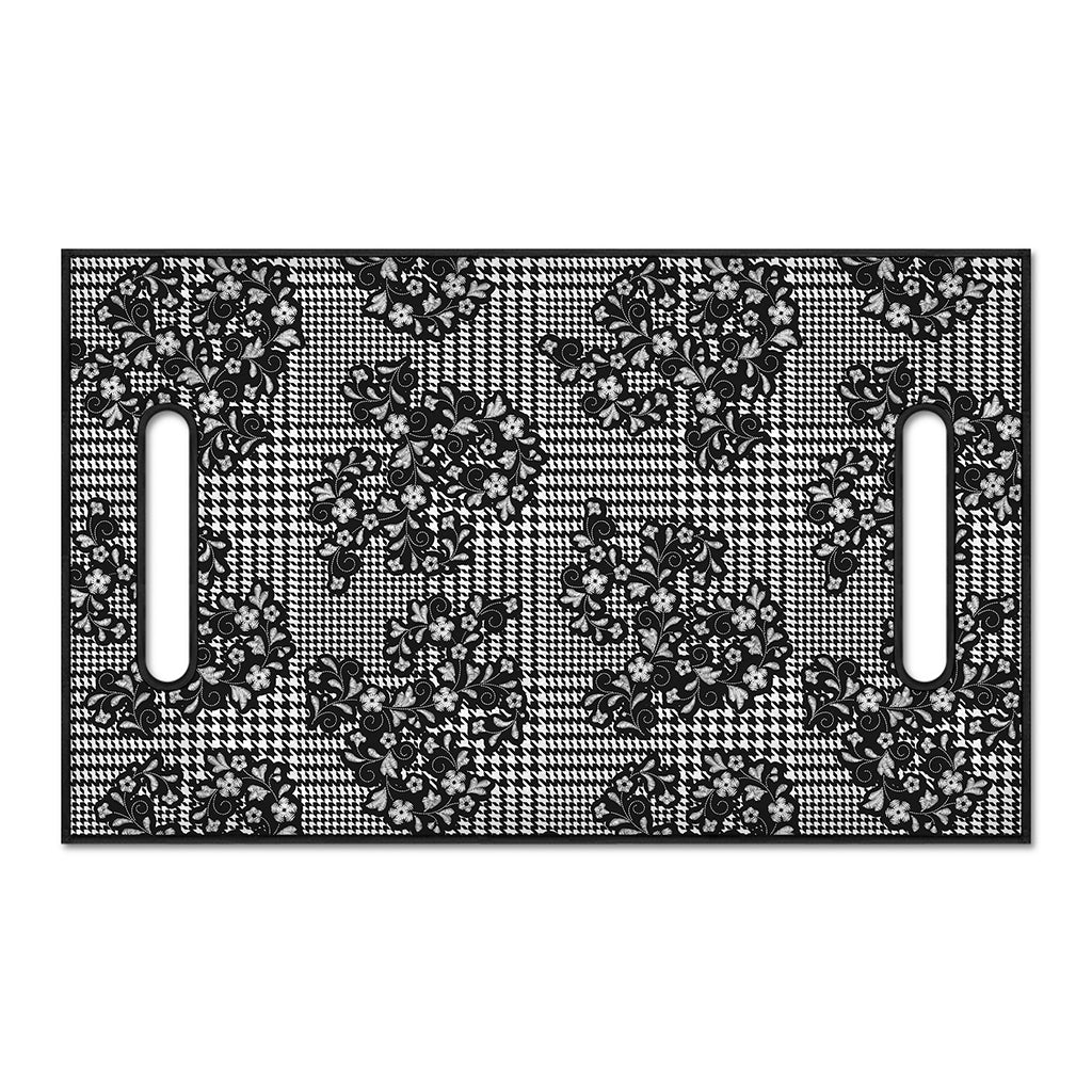 Black And White Floral Glen Plaid Print Golf Cart Seat Cover