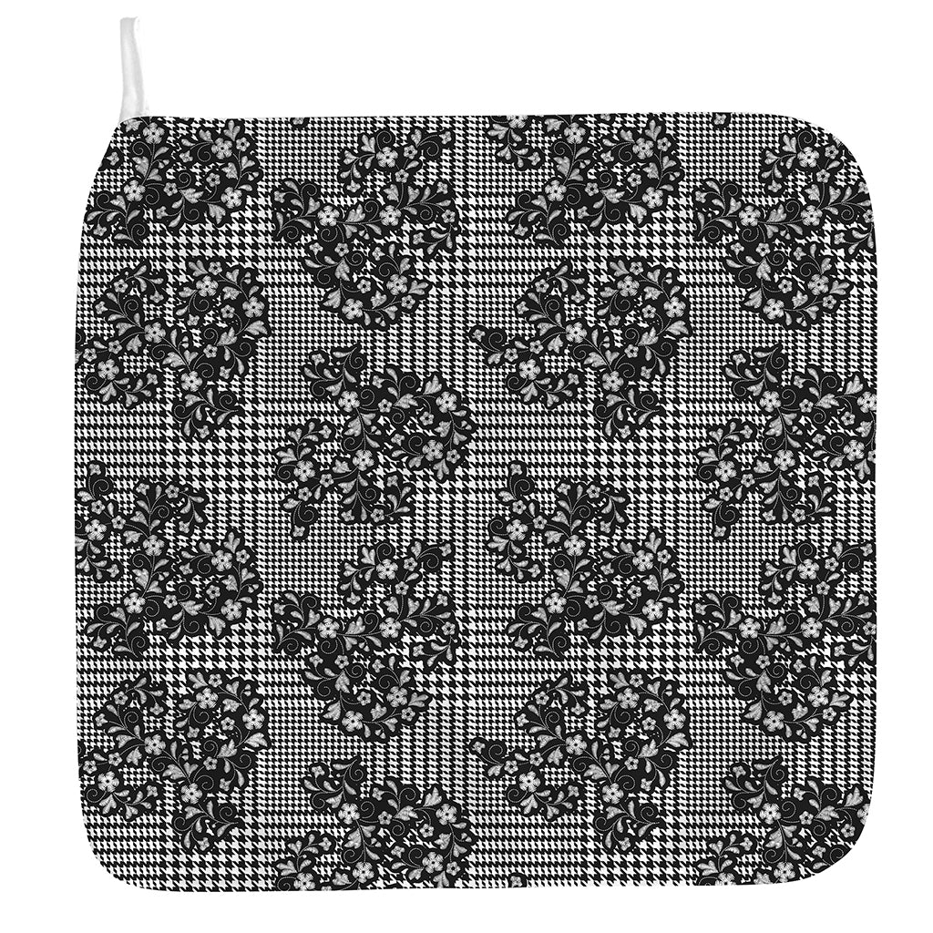 Black And White Floral Glen Plaid Print Hand Towel