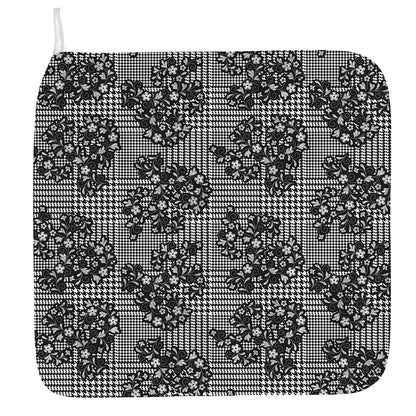 Black And White Floral Glen Plaid Print Hand Towel