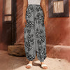 Black And White Floral Glen Plaid Print Harem Pants