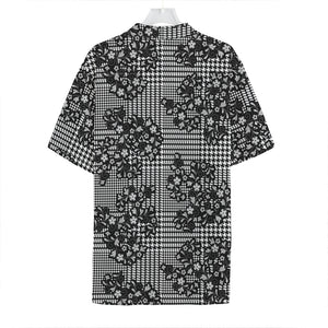 Black And White Floral Glen Plaid Print Hawaiian Shirt