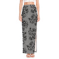 Black And White Floral Glen Plaid Print High Slit Maxi Skirt