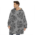 Black And White Floral Glen Plaid Print Hoodie Blanket