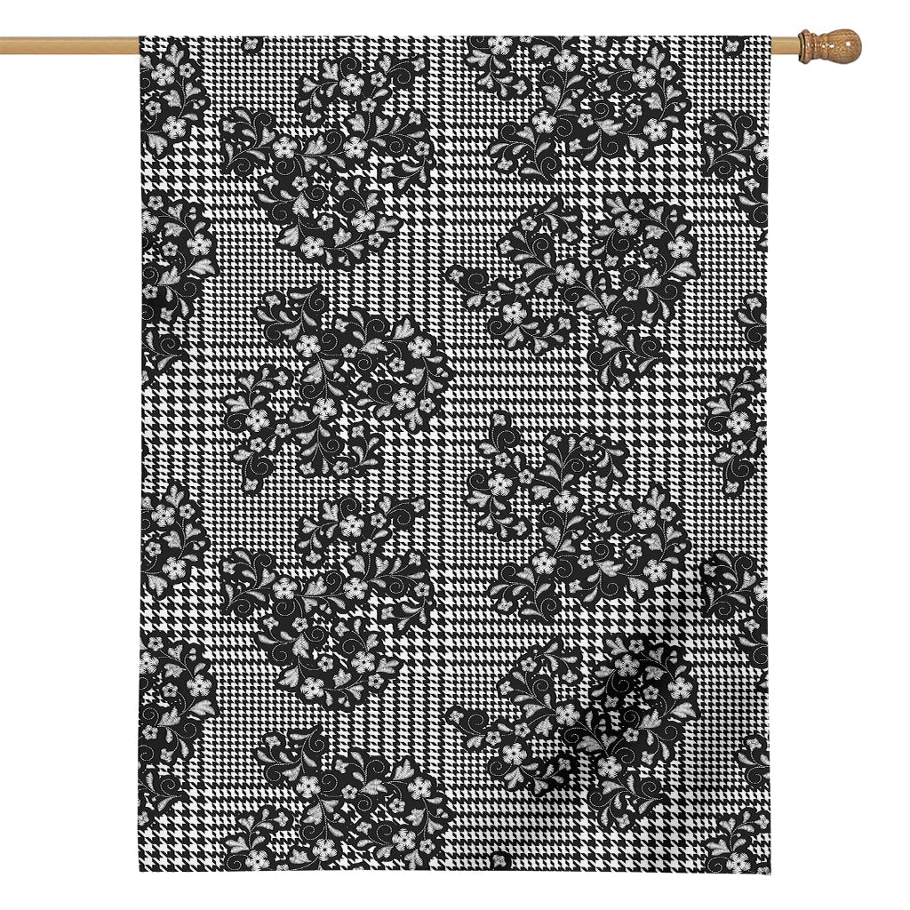 Black And White Floral Glen Plaid Print House Flag