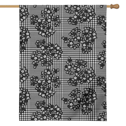 Black And White Floral Glen Plaid Print House Flag