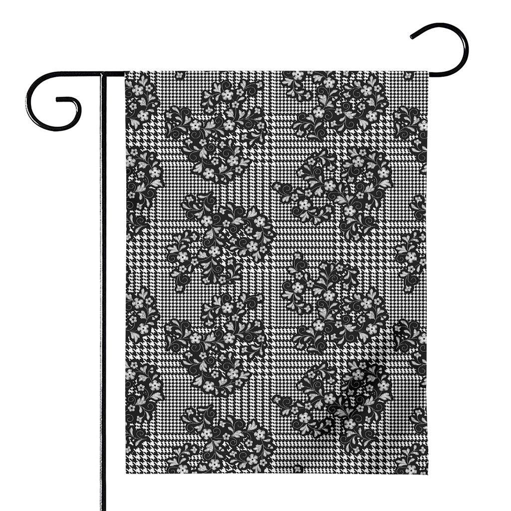 Black And White Floral Glen Plaid Print House Flag