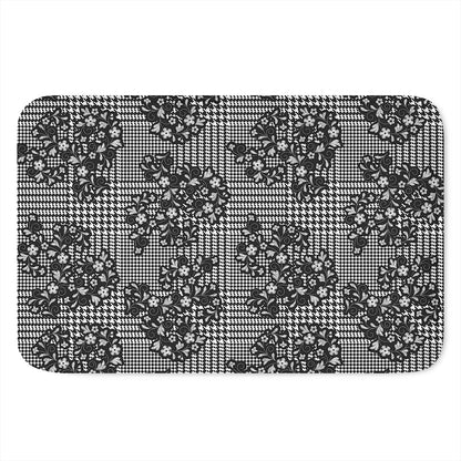 Black And White Floral Glen Plaid Print Indoor Door Mat