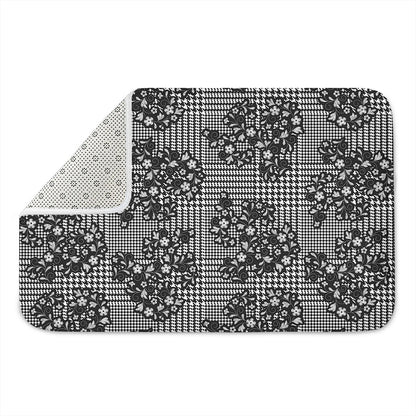 Black And White Floral Glen Plaid Print Indoor Door Mat