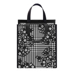 Black And White Floral Glen Plaid Print Insulated Lunch Tote