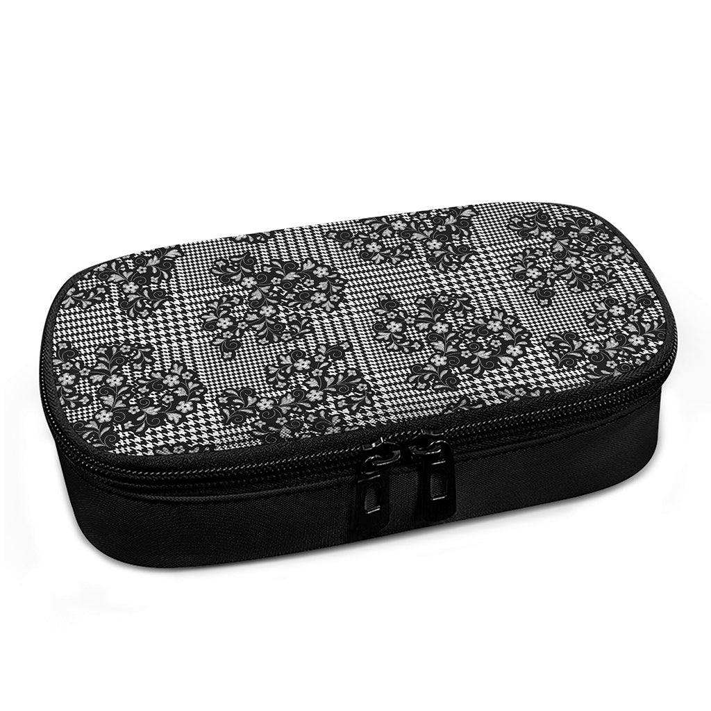 Black And White Floral Glen Plaid Print Insulin Cooler Travel Case