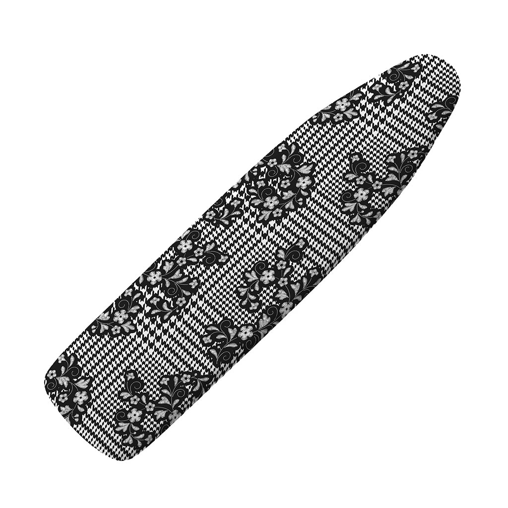 Black And White Floral Glen Plaid Print Ironing Board Cover