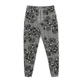 Black And White Floral Glen Plaid Print Jogger Pants