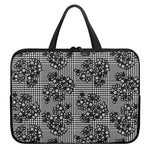 Black And White Floral Glen Plaid Print Laptop Sleeve With Handle
