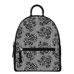 Black And White Floral Glen Plaid Print Leather Backpack