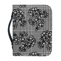Black And White Floral Glen Plaid Print Leather Bible Cover