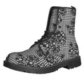 Black And White Floral Glen Plaid Print Lace-Up Boots