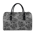 Black And White Floral Glen Plaid Print Leather Duffel Bag