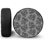 Black And White Floral Glen Plaid Print Leather Spare Tire Cover