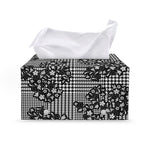 Black And White Floral Glen Plaid Print Leather Tissue Box Cover