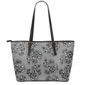 Black And White Floral Glen Plaid Print Leather Tote Bag With Zipper