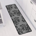 Black And White Floral Glen Plaid Print Long Kitchen Mat