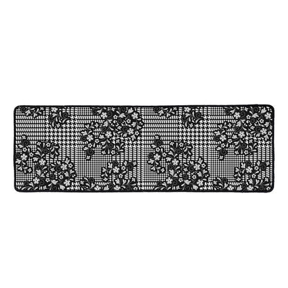 Black And White Floral Glen Plaid Print Long Kitchen Mat