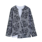 Black And White Floral Glen Plaid Print Long Sleeve Short Coat