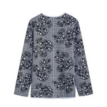 Black And White Floral Glen Plaid Print Long Sleeve Short Coat