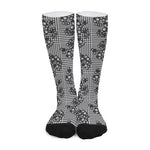 Black And White Floral Glen Plaid Print Long Socks