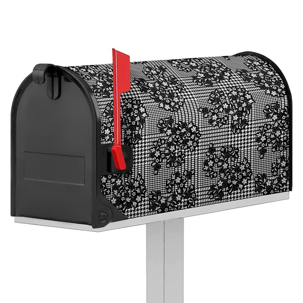 Black And White Floral Glen Plaid Print Mailbox Cover