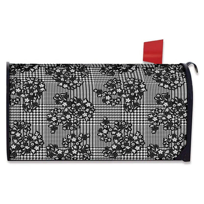 Black And White Floral Glen Plaid Print Mailbox Cover