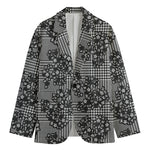 Black And White Floral Glen Plaid Print Men's Blazer