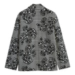 Black And White Floral Glen Plaid Print Men's Blazer