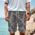 Black And White Floral Glen Plaid Print Men's Cargo Shorts