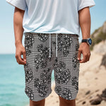 Black And White Floral Glen Plaid Print Men's Cargo Shorts