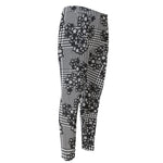 Black And White Floral Glen Plaid Print Men's Compression Pants