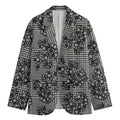 Black And White Floral Glen Plaid Print Men's Cotton Blazer