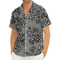 Black And White Floral Glen Plaid Print Men's Deep V-Neck Shirt