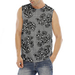 Black And White Floral Glen Plaid Print Men's Fitness Tank Top