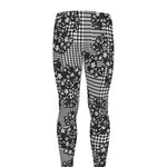 Black And White Floral Glen Plaid Print Men's leggings