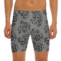 Black And White Floral Glen Plaid Print Men's Long Boxer Briefs